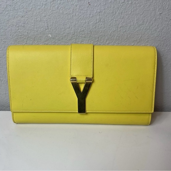 Vintage Saint Laurent Paris Y-LINE Yellow Clutch π | Stylish Handbag | Pre-Owned - Picture 6 of 13